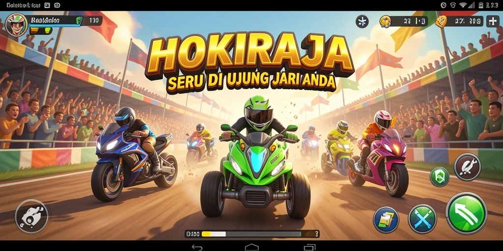 Tangkapan layar HOKIRAJA menampilkan balapan yang mendebarkan dan grafis yang menawan.