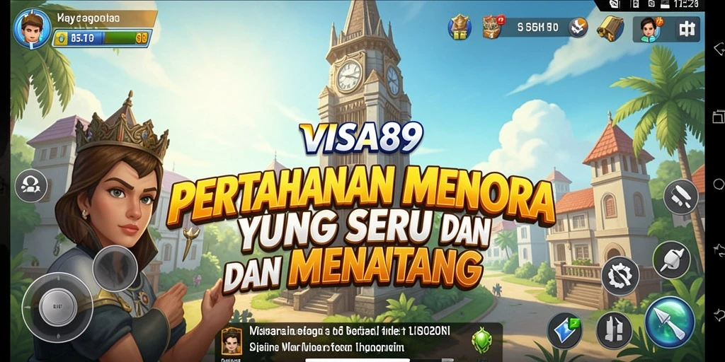 Gambaran gameplay menara pertahanan dalam VISA89 yang seru.